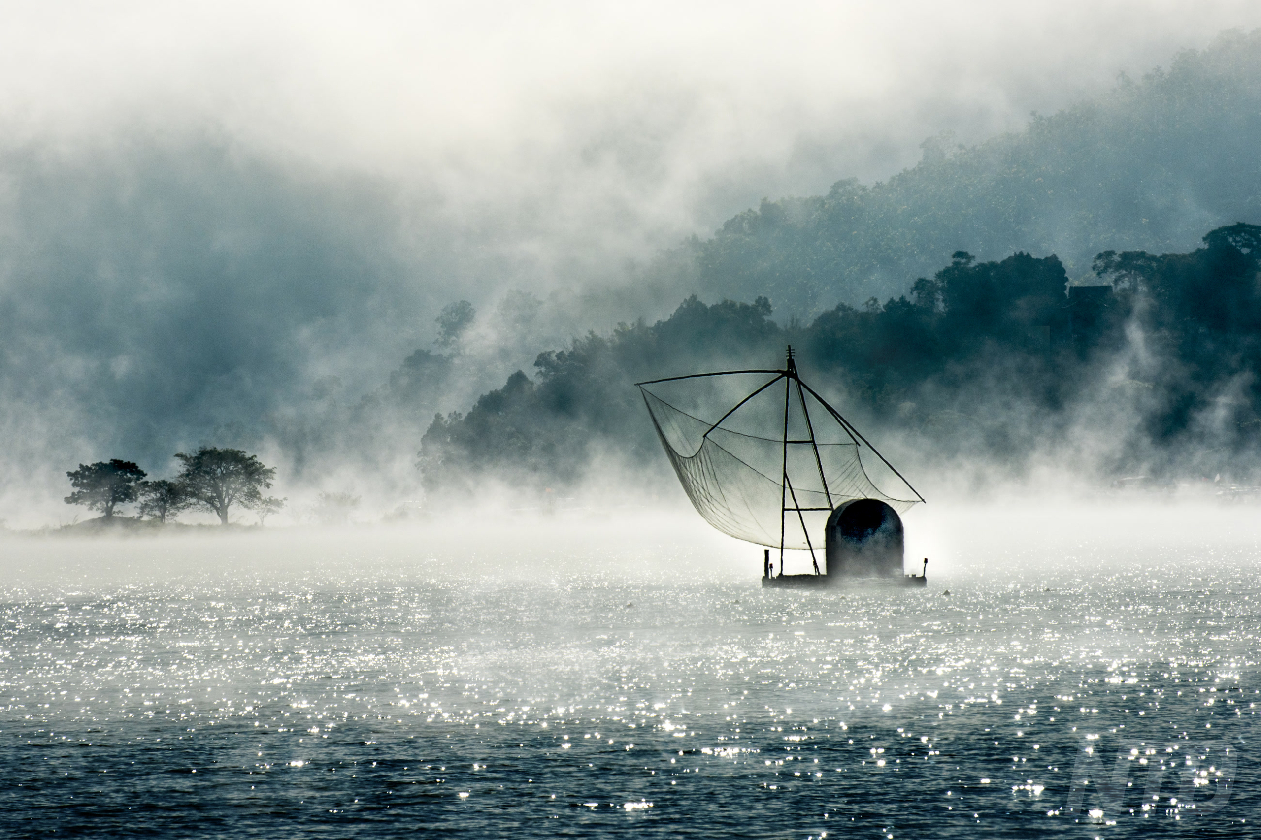 Sun Moon Lake in Ink Painting